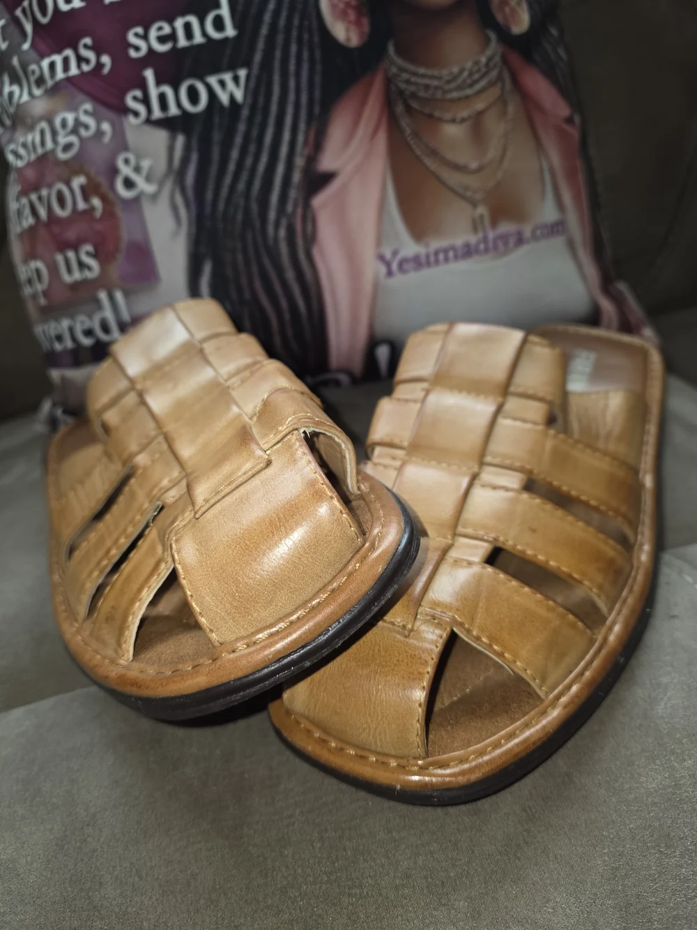 Faranzu Men's Tan Woven Slide Sandals